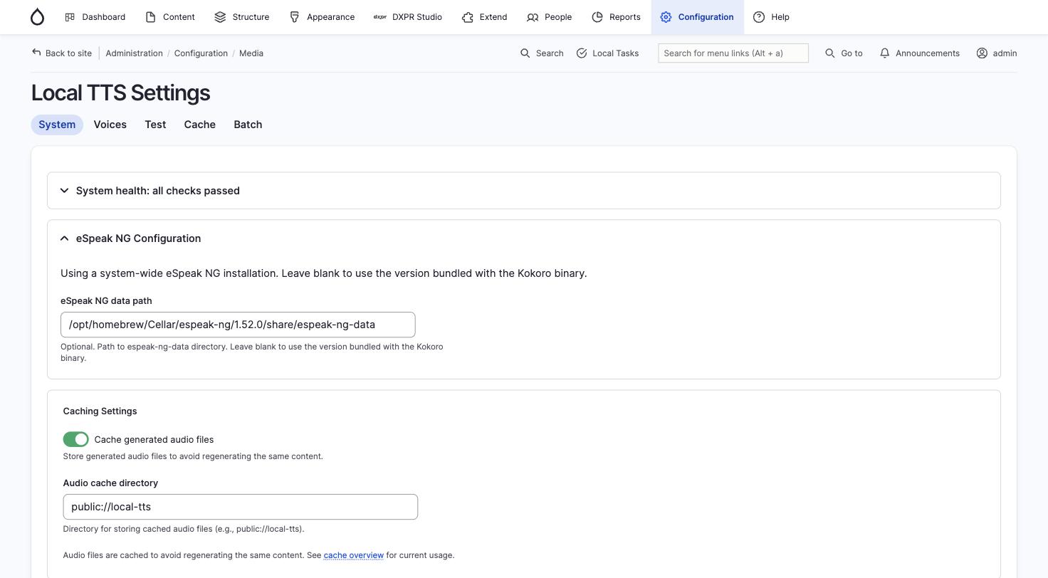 System settings tab