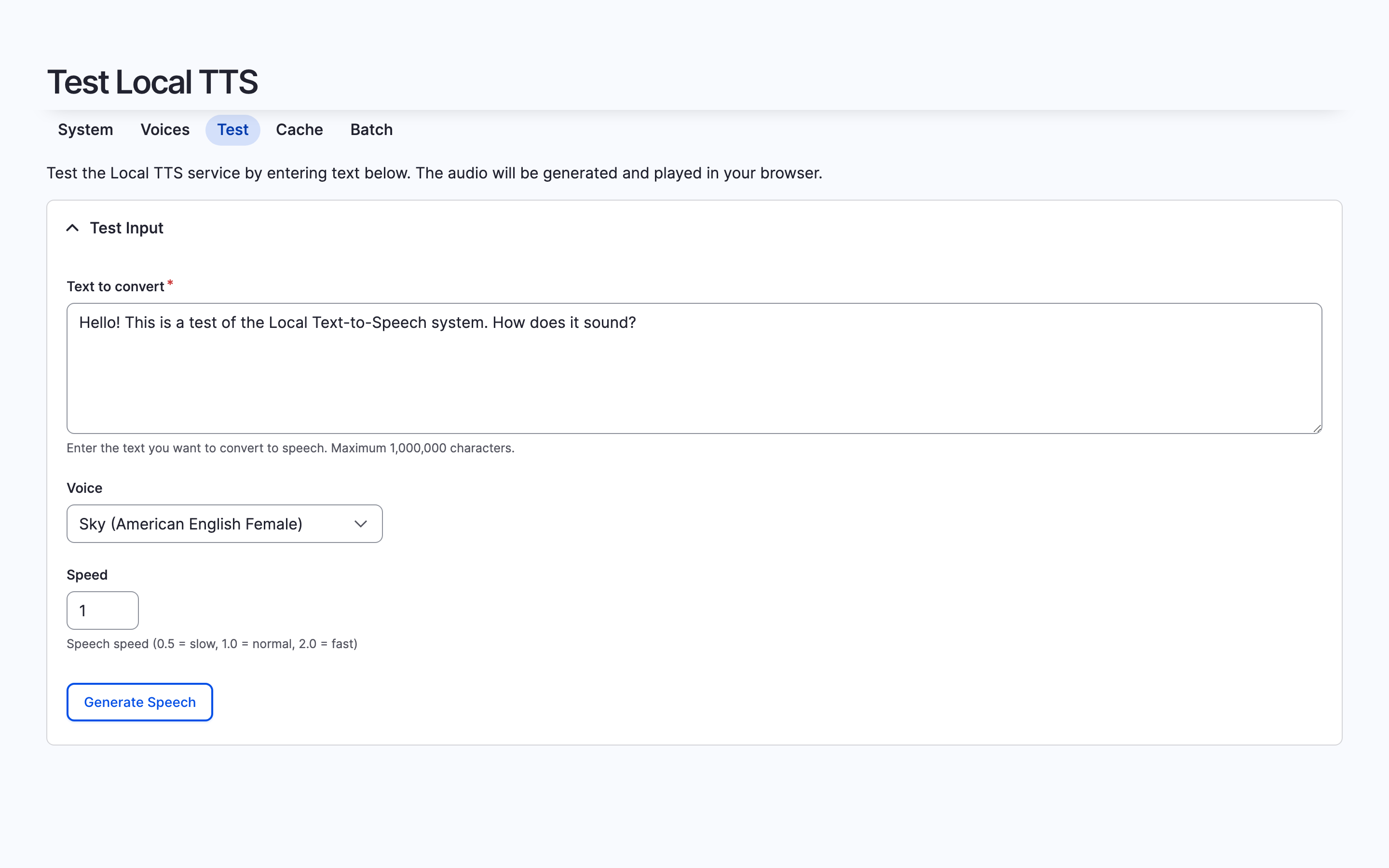 Test Local TTS form